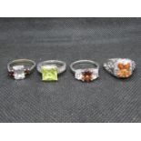 4x silver stone set rings 18g