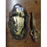 Collection of brass and bronze castings with Arts and Crafts match holder