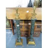 Pair of 30" bronze and marble table lamps - very heavy