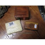 Box of coloured counters and carved wooden bible cover, ivory photo frame and gold plated yard or