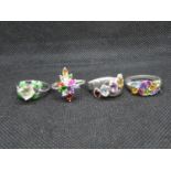 4x silver multi stone rings 20g