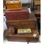 4x wooden boxed plus one barrel shaped box and RedBreast flake tobacco box