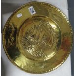 14" brass tray in stykle of Newlyn possibly could be - no marks