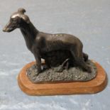 6" signed Basill Matthews 1979 bronze whippet on plinth