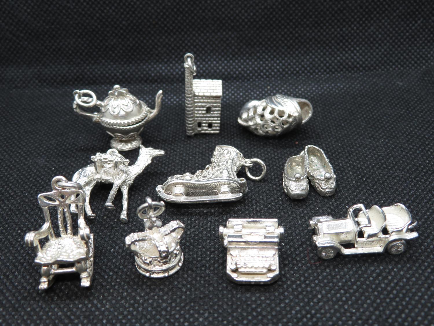 Job lot of 10x large silver charms all with jump rings from retired jeweller