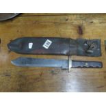 16" etched Bowie Knife Union Pacific Railway East to West 1869 with etching of steam train in