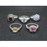 5x silver stone rings 29g