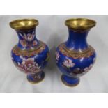 2x 9" cloisonne Chinese vases with stands