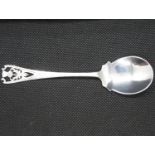 Silver preserve spoon with pierced thistle finnial maker Francis Howard Edinburgh 14g
