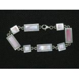 HM silver and pink mother of pearl bracelet 7.25" long 17.6g