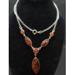 Vintage silver necklace set with Baltic Amber 18"