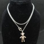 Vintage silver teddy bear pendant with articulated legs on 16" silver oval belcher chain