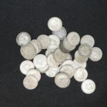 Job lot 38X silver threepenny bits 52g