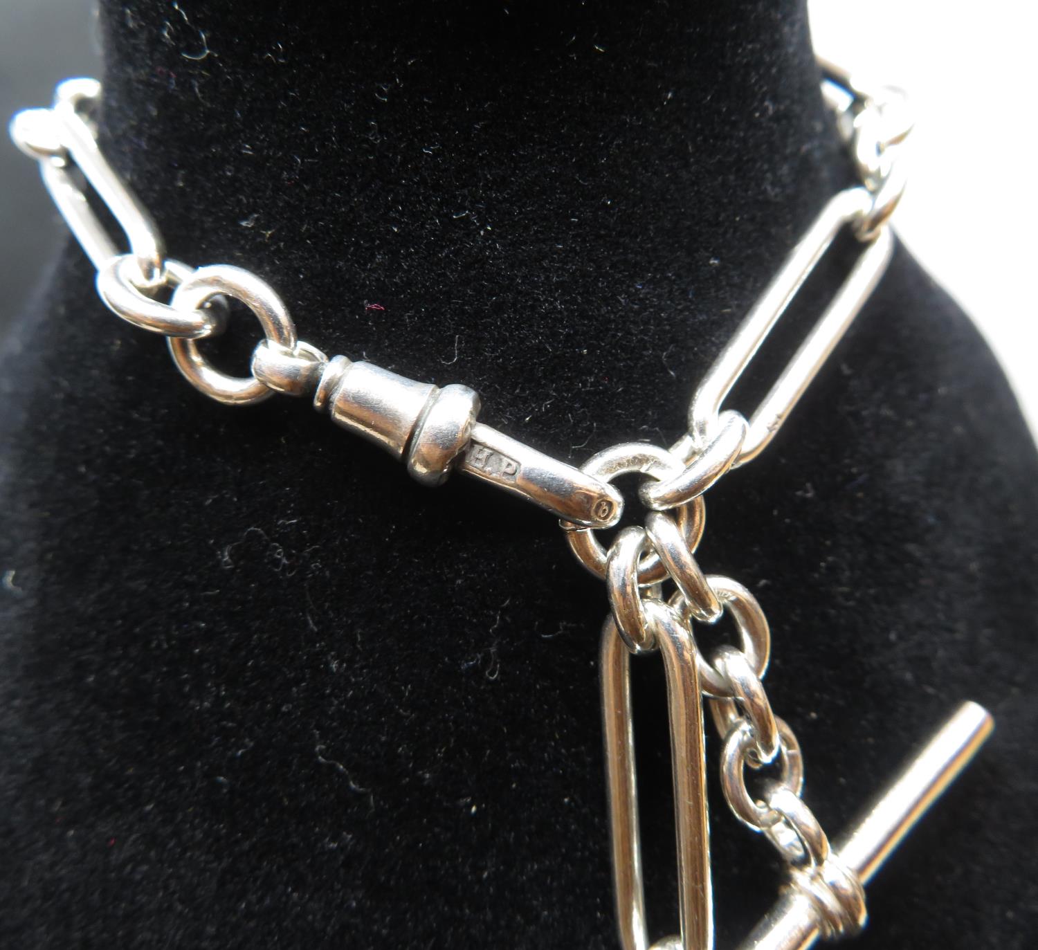 Antique silver trombone link Albert Chain and medal with 9ct rose gold cartouche Birmingham 1915 36g - Image 4 of 4