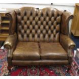 Double wing back brown leather Chesterfield