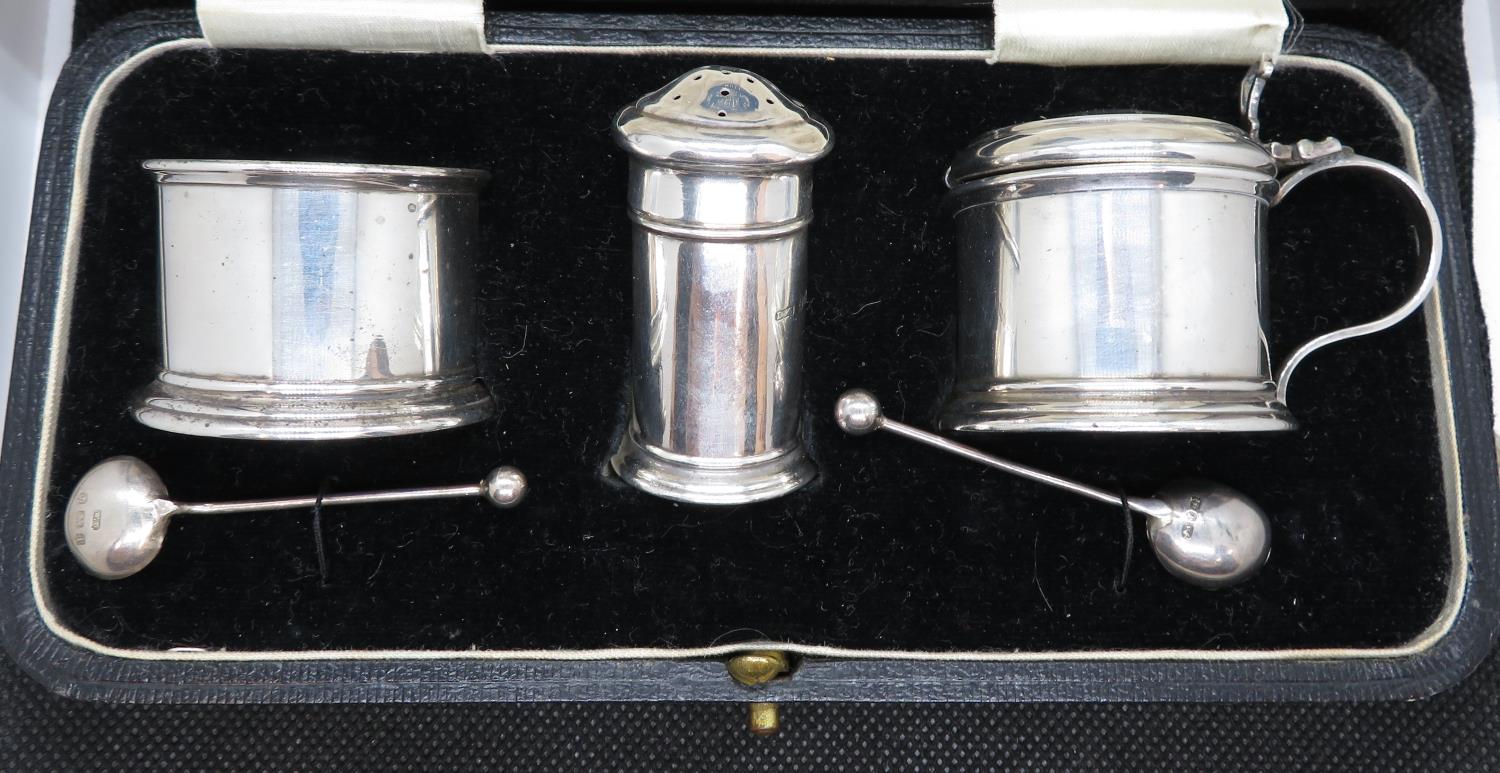 Salt and condiment set boxed HM silver