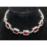 HM silver bracelet set with red stones 14g