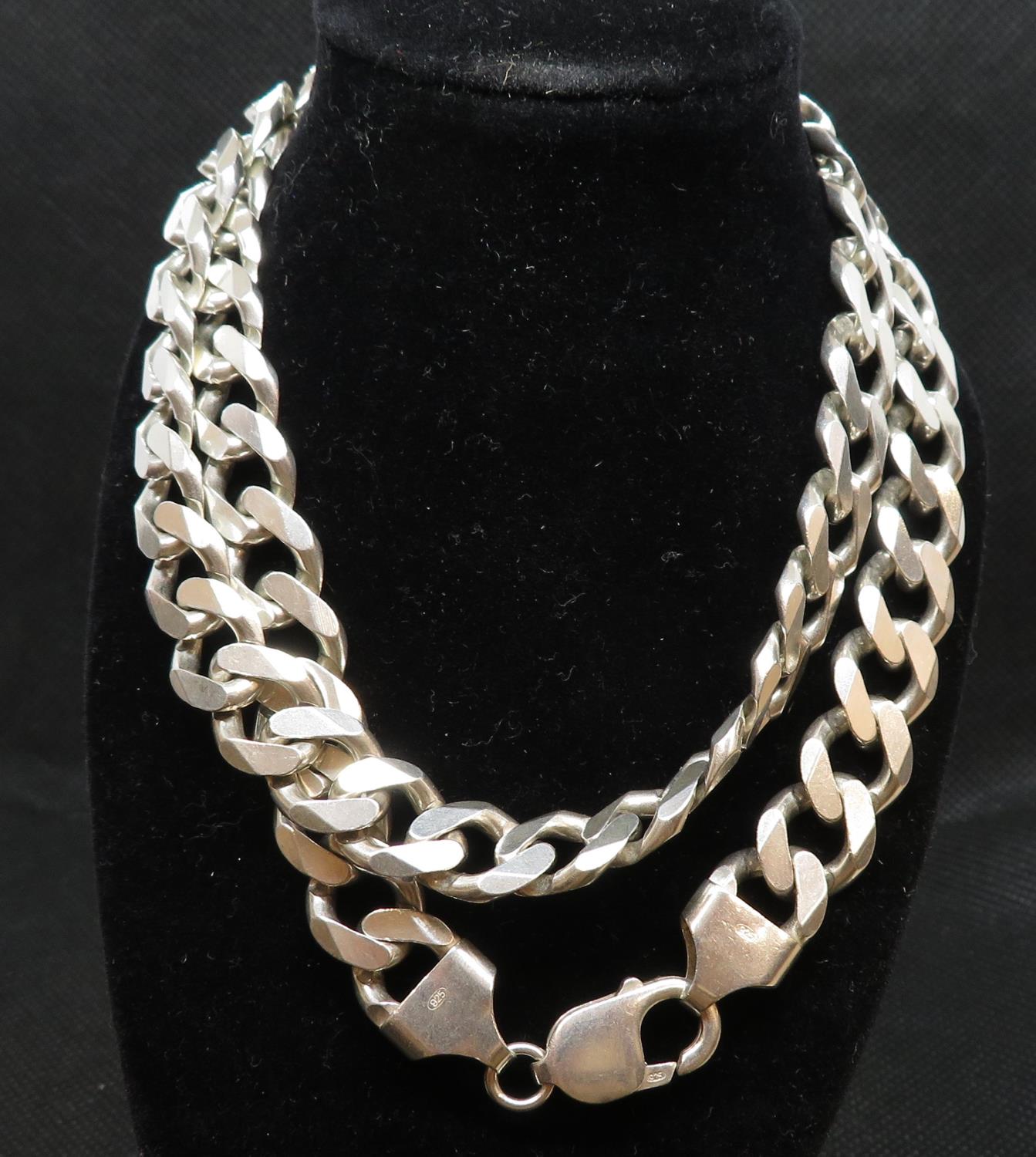 Solid silver curb link chain fully HM 22.5" 90.5g