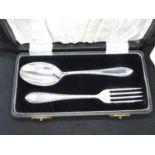 Vintage silver christening set boxed Birmingham 1954 37g