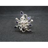 Vintage silver Medusa ring set with blue pear shaped stones size O 23.3.g