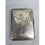 Russian HM for MH84 silver cigarette case 142g with gentleman engraved on front rising on back of