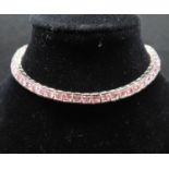 HM silver tennis bracelet with pink stones 7.25" 13g