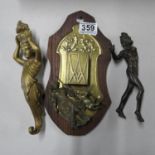 WMF wall mounted match holder - excellent condition - with bronze Puck, arm missing, ship's lady