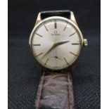 Mens 9ct gold Swiss manual winding Cal.266 Omega watch with new strap gold tone hour markers and