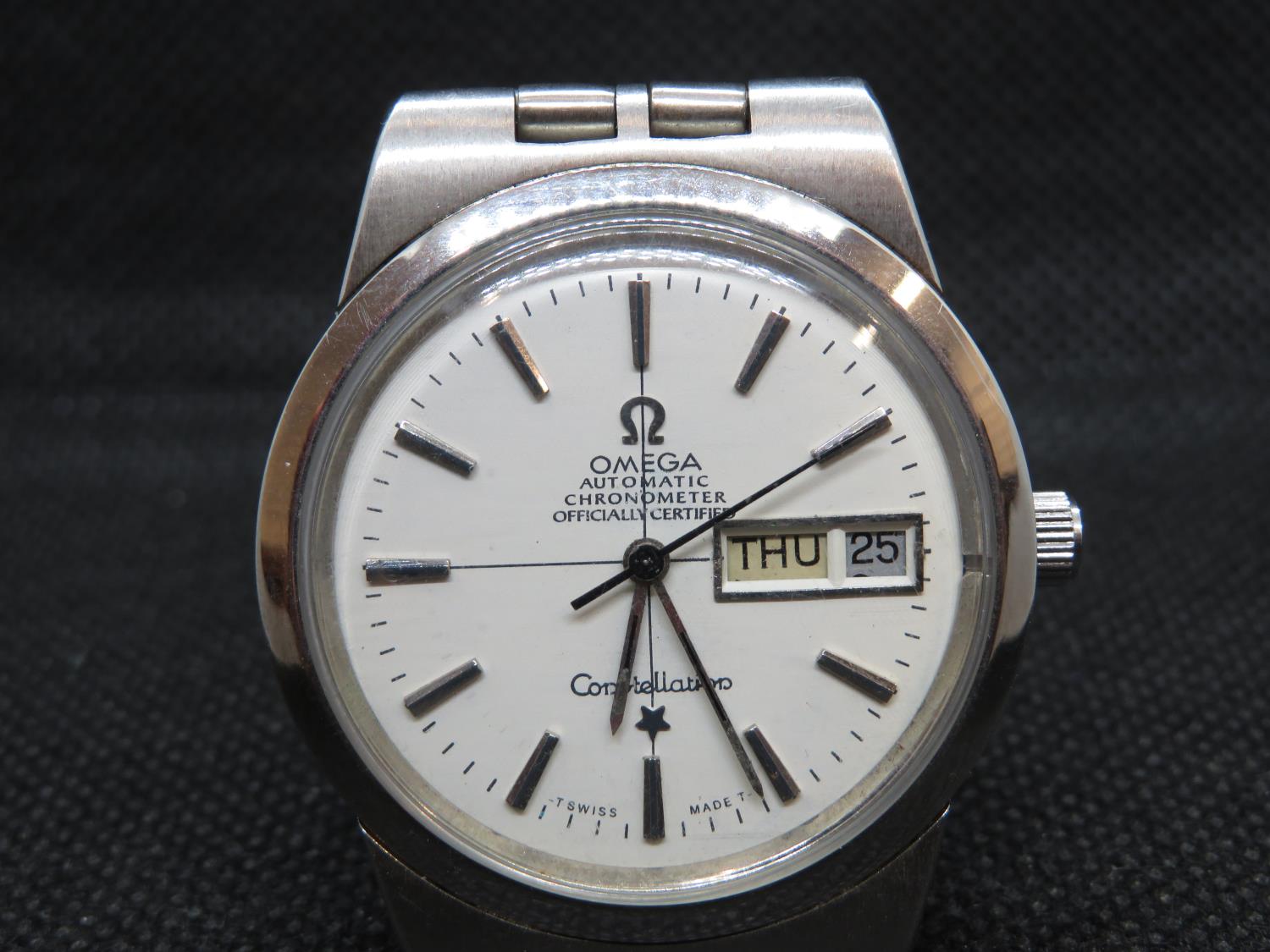 Omega Constellation day/date approx 1971 with cross hair dial with original Omega strap sterling - Bild 2 aus 6