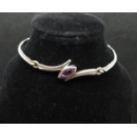 HM silver bangle by Kit Heath designs in original box and set with marquisite cut amethyst 10g