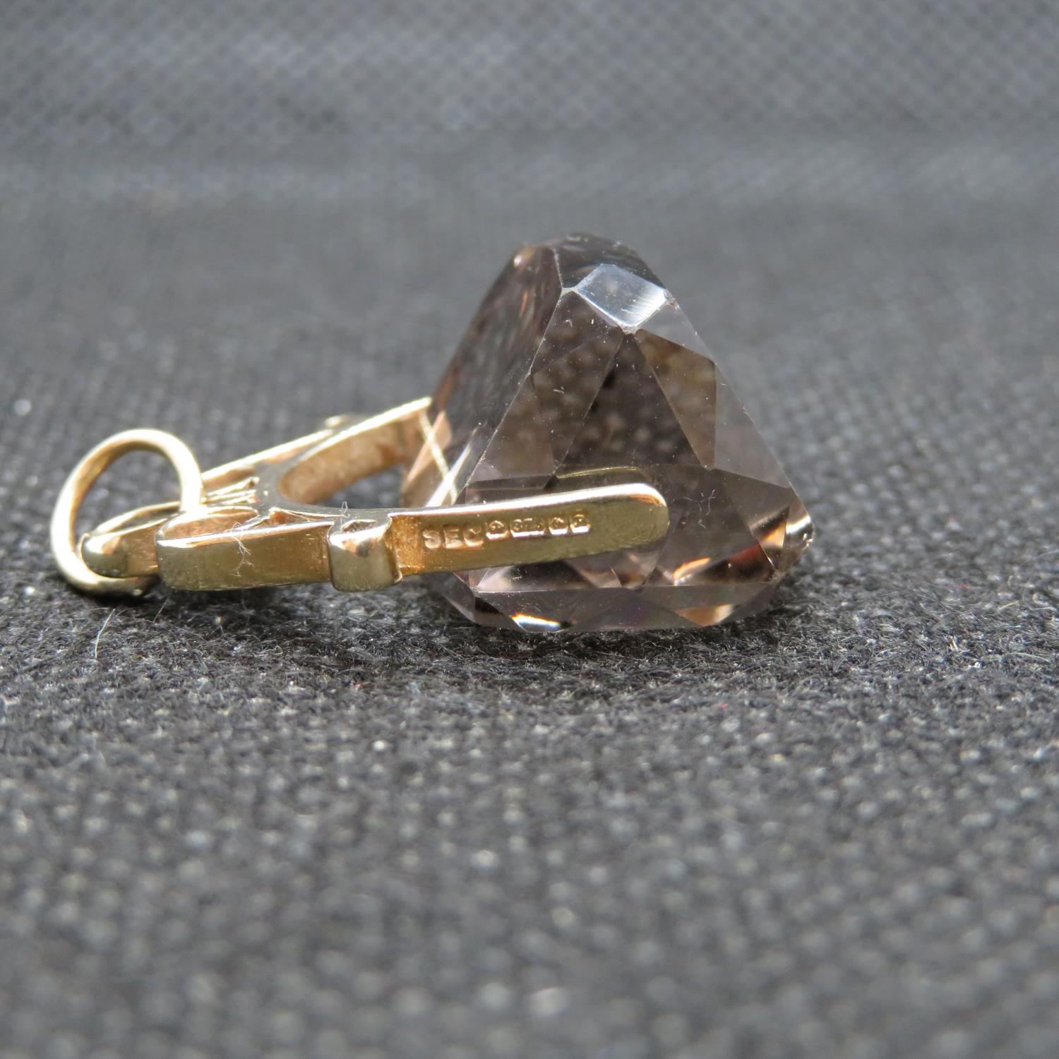 Vintage 9ct gold spinner fob set with smoky quartz HM Birmingham 1989 7.4g - Image 2 of 2