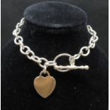 HM silver Tiffany style bracelet with toggle and heart 7.5" 15.5g