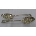 2x fruit spoons highly decorated 134g HM silver