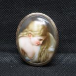 Risque early hand painted 45mm oval brooch possibly by Adam Buck 1759-1833