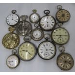 Box of 12x old and new pocket watches, some silver, all untested