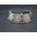 Silver Maria Therese coin bracelet 7.25" 39g