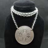 Rare 1903 Hong Kong silver dollar on silver oval belcher chain 21" 38g