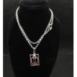 Charles Mackintosh style silver pendant fully HM set with amethyst stone on 18" belcher chain 8.3g