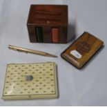 Bible, card case and pen and gaming counters