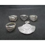 4x silver Harley Davidson rings and 1x Harley Davidson pendant 57g total