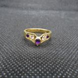 18ct amethyst and diamond ring size P 5.8g