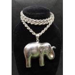 Large silver elephant pendant on 20" silver chain 33.5g