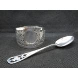 Silver napkin ring engraved Moira pierced shamrock decoration Sheffield 1903 with silver spoon