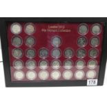 London 2012 50p Olympic collection in holder framed for wall mounting
