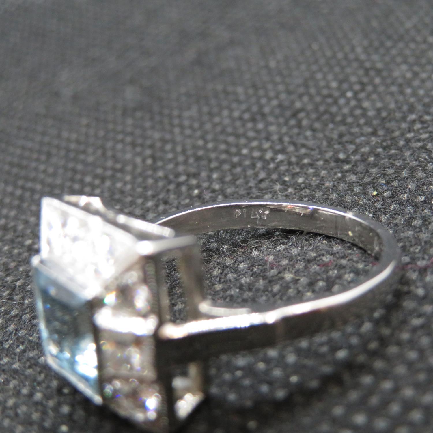 Platinum art deco ring set with 1.6ct aquamarine with approx 1ct diamonds size O 7g - Image 3 of 3