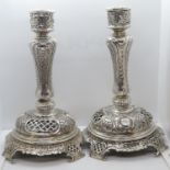 Pair of Russian silver candlesticks with English import marks London and Imperial Russian HM 600g