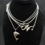2 vintage silver dolphin pendants on 16" silver chains 8.5g