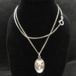 Silver fox mask pendant on 18" silver curb link chain makers Cohen and Charles Birmingham 1966 7g