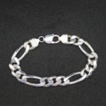 Solid silver gent's figaro bracelet convention HM length 8" 37g