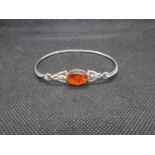 HM silver Celtic design bangle with Baltic amber 7.4g